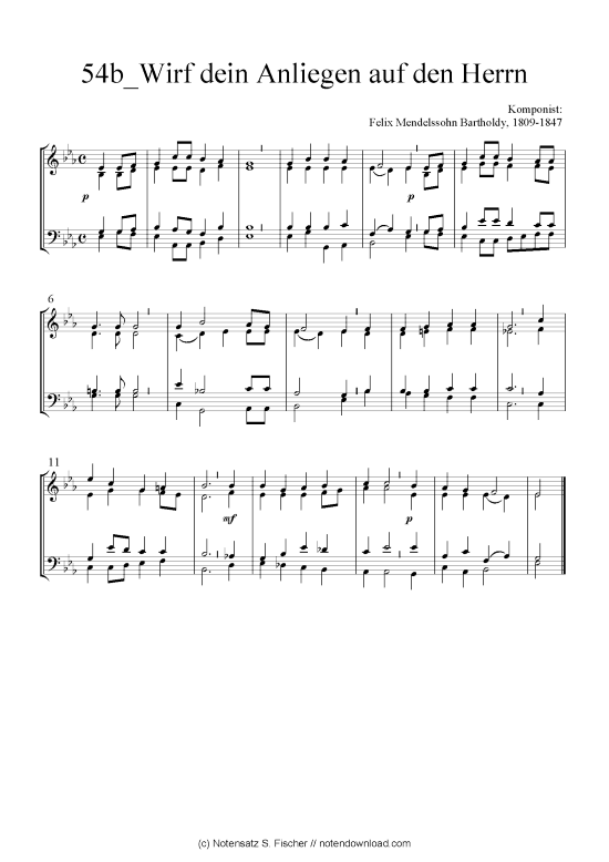 Wirf dein Anliegen auf den Herrn (Quartett in C) (Quartett (4 St.)) von Felix Mendelssohn Bartholdy 1809-1847