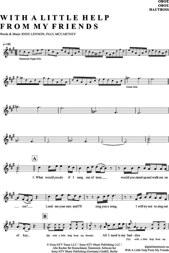 With A Little Help From My Friends (Oboe) (Oboe Fagott) von Joe Cocker