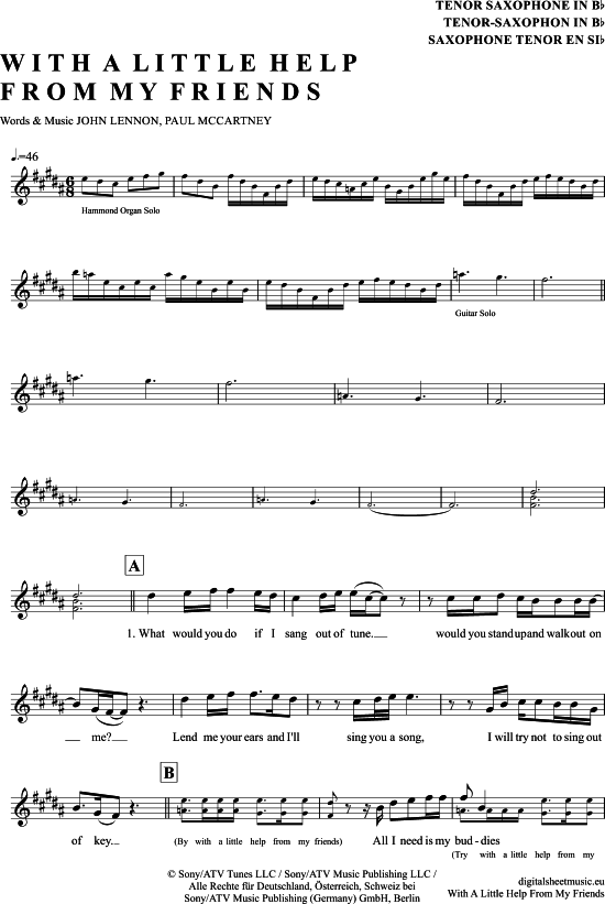 With A Little Help From My Friends (Tenor-Sax) (Tenor Saxophon) von Joe Cocker