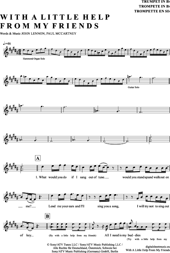 With A Little Help From My Friends (Trompete in B) (Trompete) von Joe Cocker