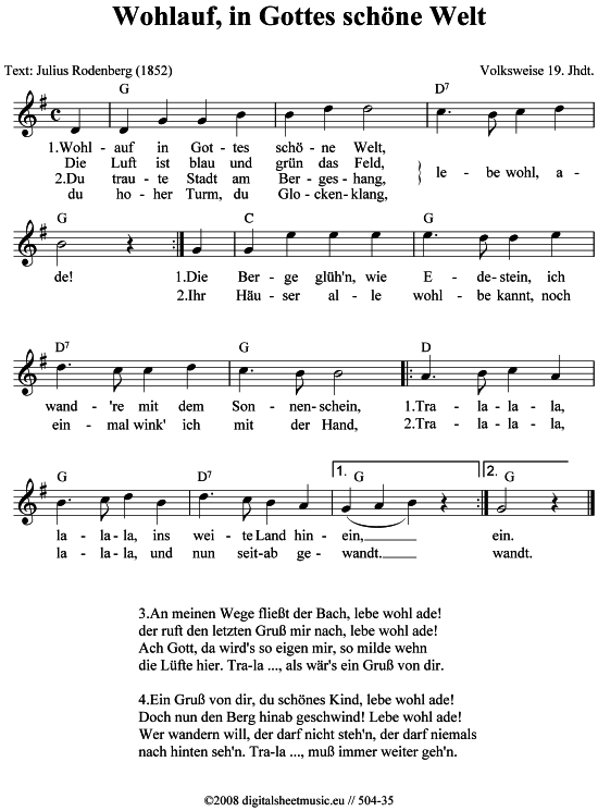 Wohlauf in Gottes sch ne Welt (Gesang  Akkorde) von Volkslied