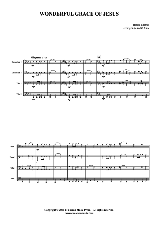 Wonderful Grace of Jesus (Tuba Quartett 2x Bariton 2xTuba) (Quartett (Tuba)) von Harold Lillenas