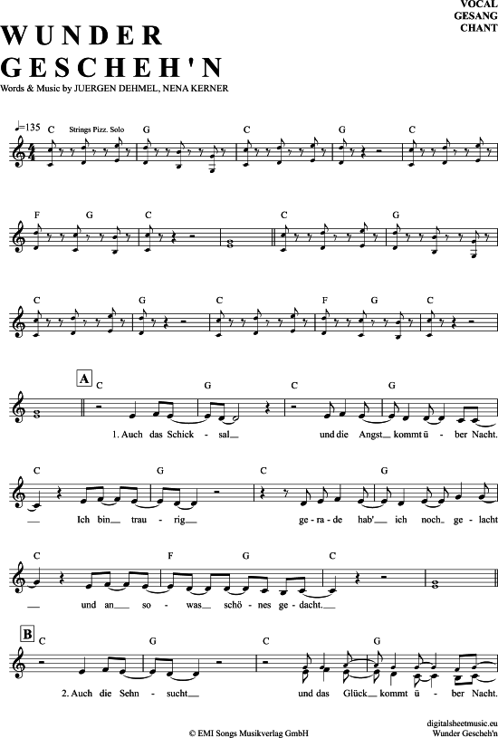 Wunder Gescheh´n Gesang PDF Noten von Nena in C Dur 7040586
