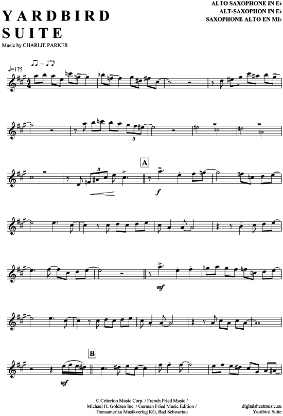 Yardbird Suite - mit Solos (Alt-Sax) (Alt Saxophon) von Charlie Parker