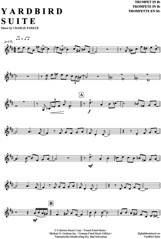 Yardbird Suite - mit Solos (Trompete in B) (Trompete) von Charlie Parker