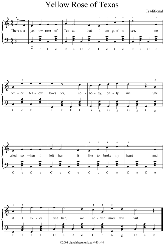 Yellow Rose of Texas Akkordeon PDF Noten von Traditional in 40144