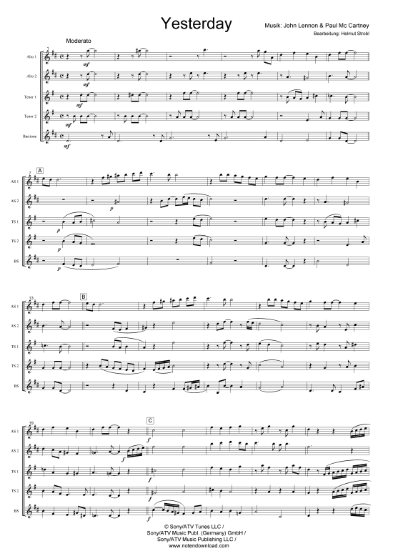 Yesterday (Sax-Quintett A(S)ATTB) (Quintett (Saxophon)) von The Beatles