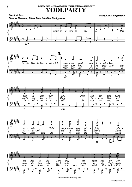 Yodlparty (Klavier + Gesang) (Klavier Gesang  Gitarre) von Dorfrocker