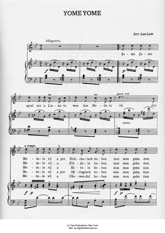 Yome Yome (Klavier + Gesang) (Klavier Gesang  Gitarre) von Klezmer - Jiddisch 