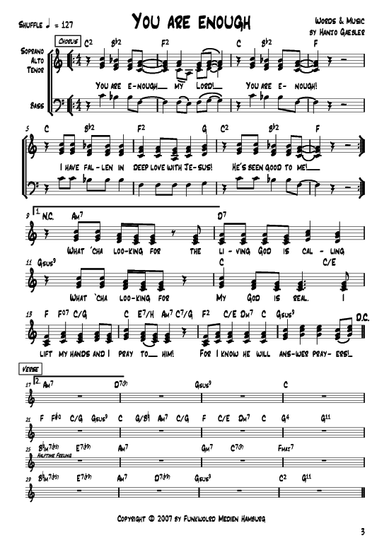 You are enough Gemischter Chor PDF Noten von Hanjo Gäbler aus Songs