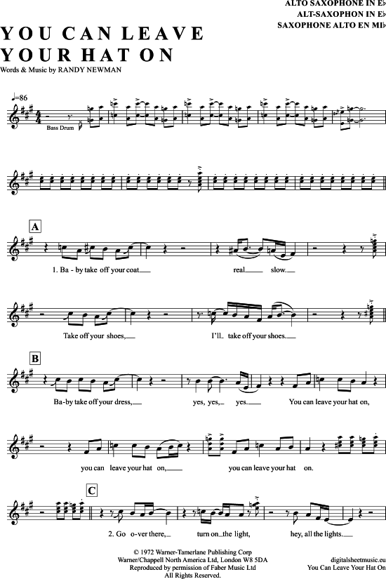 You Can Leave Your Hat On (Alt-Sax) (Alt Saxophon) von Joe Cocker