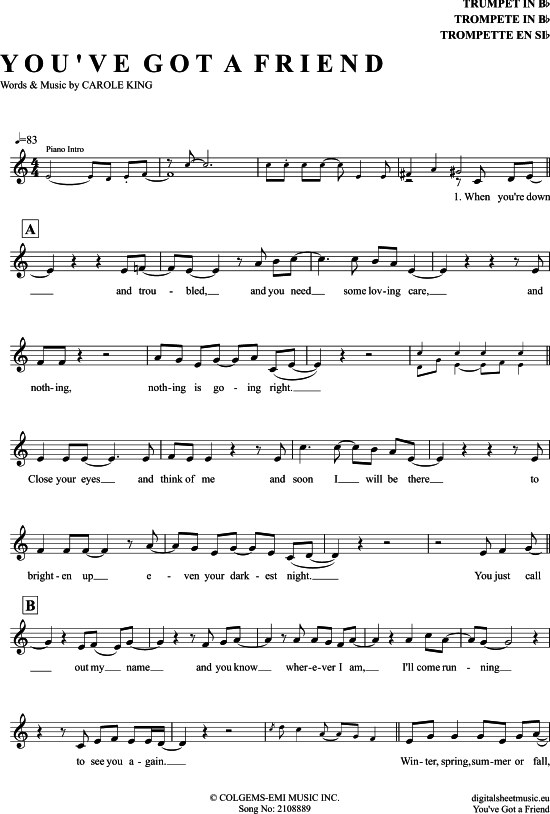 You Ve Got A Friend (Trompete in B) (Trompete) von Carole King
