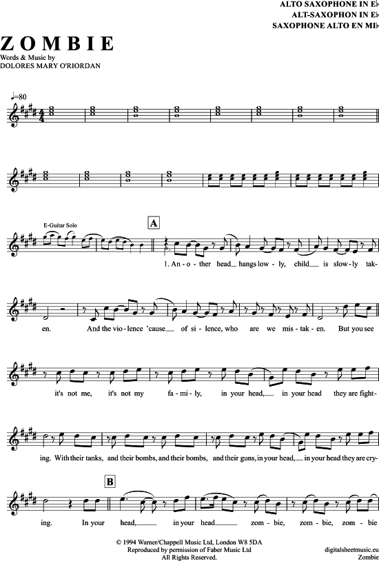 Zombie (Alt-Sax) (Alt Saxophon) von The Cranberries
