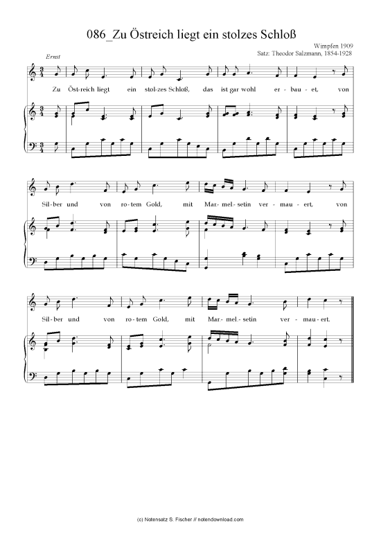 Zu streich liegt ein stolzes Schlo (Klavier + Gesang) (Klavier  Gesang) von Wimpfen 1909 