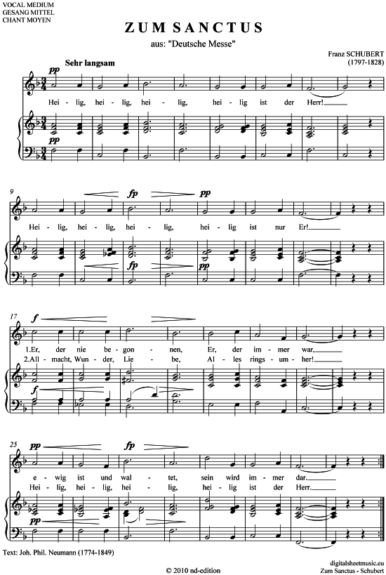 Zum Sanctus (Heilig heilig) (mittel F - D ) (Klavier  Gesang) von Franz Schubert (1797-1828)