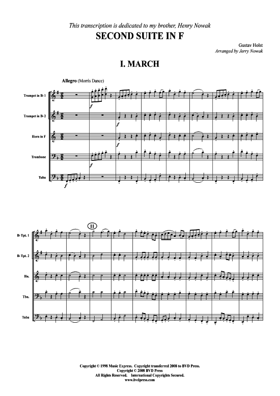 Zweite Suite in F (Blechbl serquintett) (Quintett (Blech Brass)) von Gustav Holst (arr. Nowak)