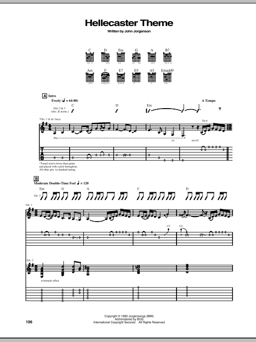 Hellecaster Theme (Guitar Tab) von The Hellecasters