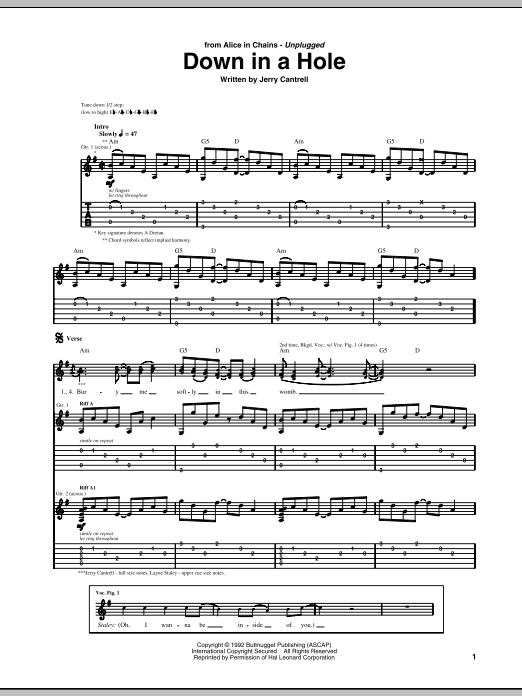 Down In A Hole (Guitar Tab) von Alice In Chains