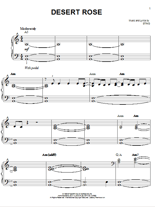Desert Rose (Easy Piano) von Sting