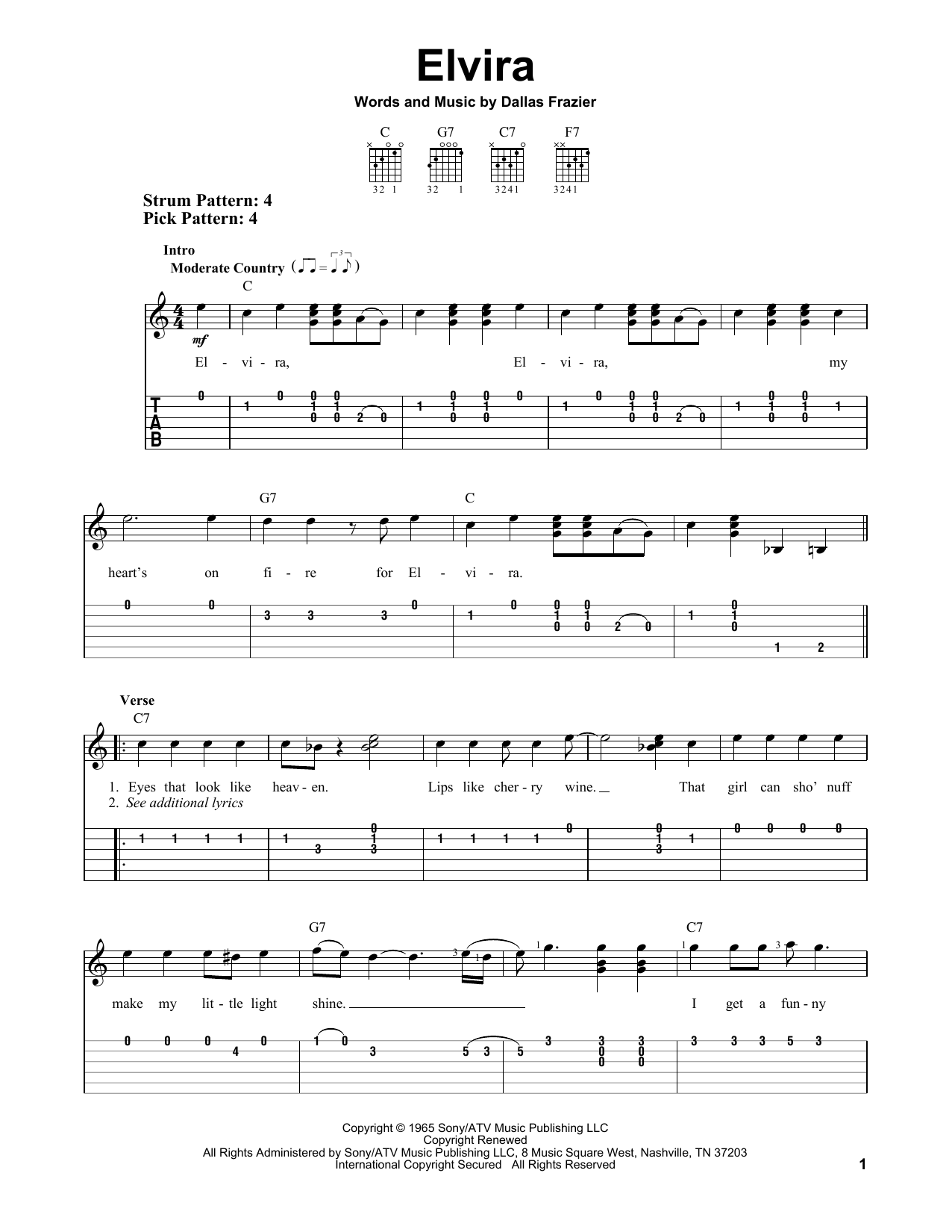 Elvira (Easy Guitar Tab) von Oak Ridge Boys