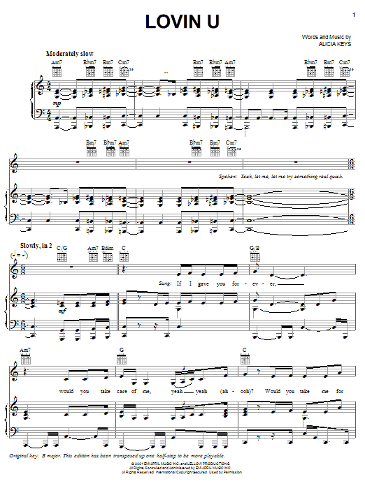 Lovin U (Piano, Vocal & Guitar Chords (Right-Hand Melody)) von Alicia Keys