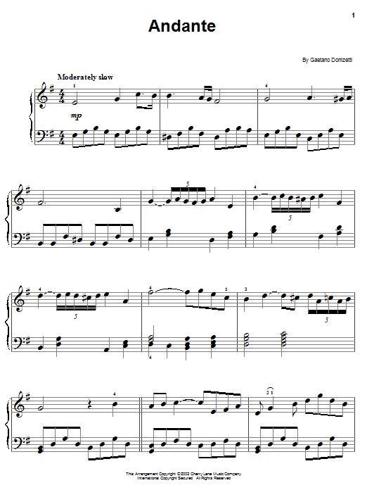 Andante (Easy Piano) von Gaetano Donizetti
