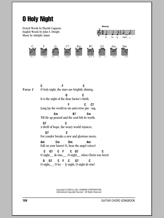 O Holy Night (Guitar Chords/Lyrics) von Adolphe Adam