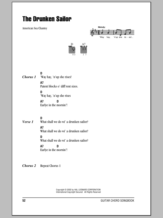 What Shall We Do With The Drunken Sailor (Guitar Chords/Lyrics) von Traditional