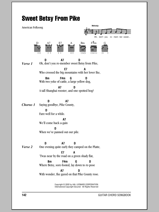 Sweet Betsy From Pike (Guitar Chords/Lyrics) von American Folksong