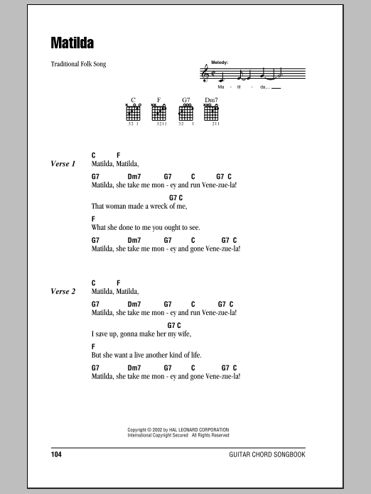 Matilda (Guitar Chords/Lyrics) von Traditional