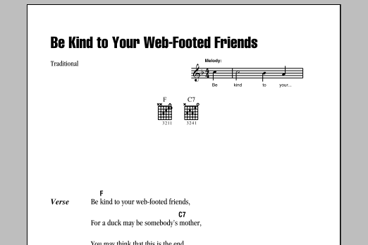 Be Kind To Your Web-Footed Friends (Guitar Chords/Lyrics) von Traditional