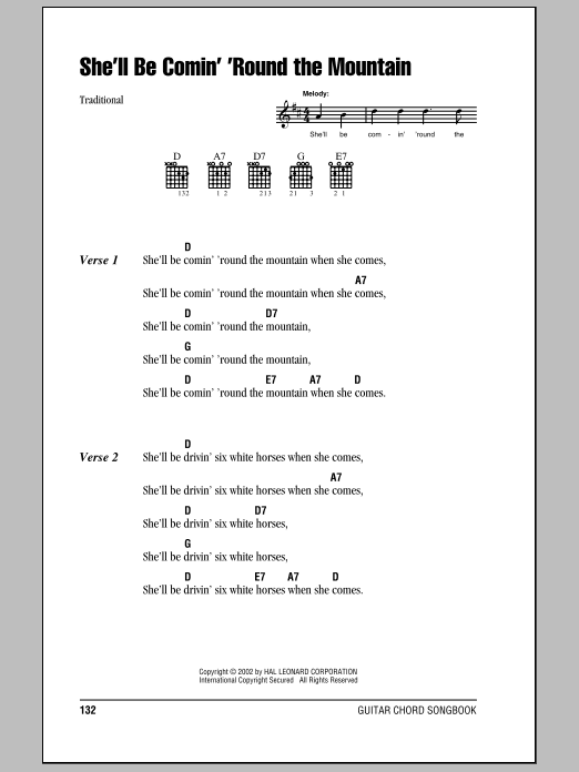 She'll Be Comin' 'Round The Mountain (Guitar Chords/Lyrics) von Traditional