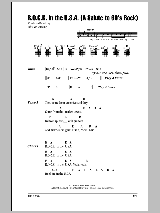 R.O.C.K. In The U.S.A. (A Salute To 60's Rock) (Guitar Chords/Lyrics) von John Mellencamp