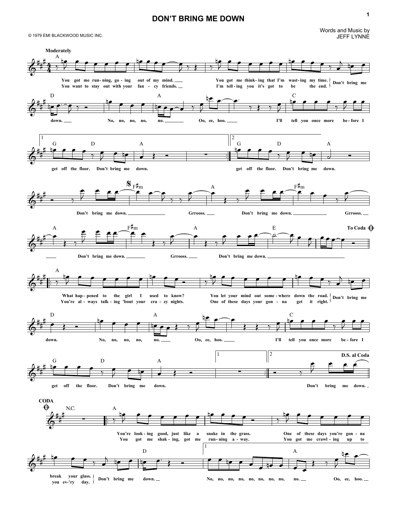 Don't Bring Me Down (Lead Sheet / Fake Book) von Electric Light Orchestra