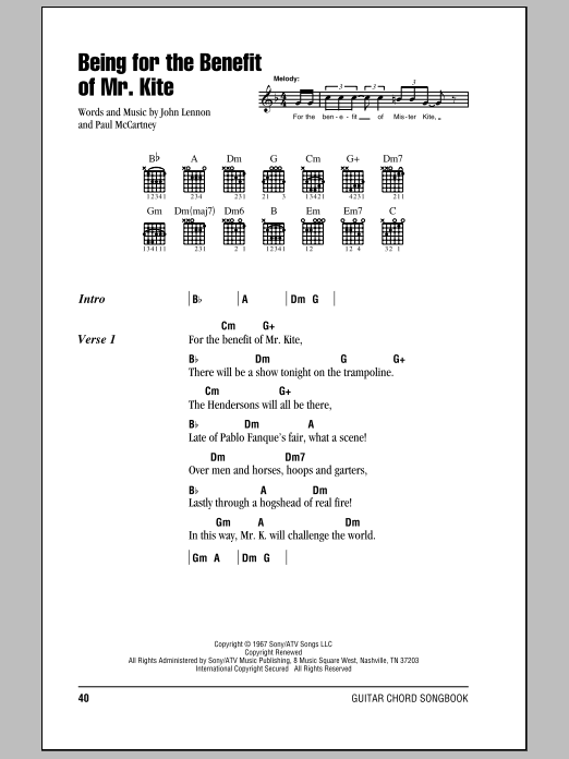Being For The Benefit Of Mr. Kite (Guitar Chords/Lyrics) von The Beatles