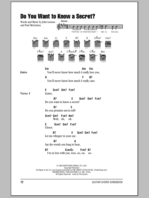Do You Want To Know A Secret? (Guitar Chords/Lyrics) von The Beatles