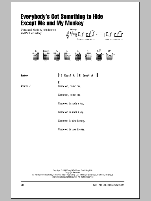 Everybody's Got Something To Hide Except Me And My Monkey (Guitar Chords/Lyrics) von The Beatles