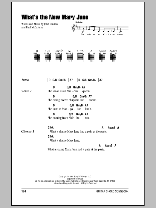 What's The New Mary Jane (Guitar Chords/Lyrics) von The Beatles