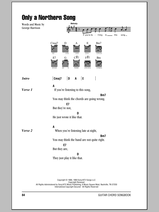 Only A Northern Song (Guitar Chords/Lyrics) von The Beatles