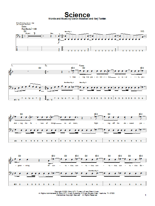 Science (Bass Guitar Tab) von System Of A Down