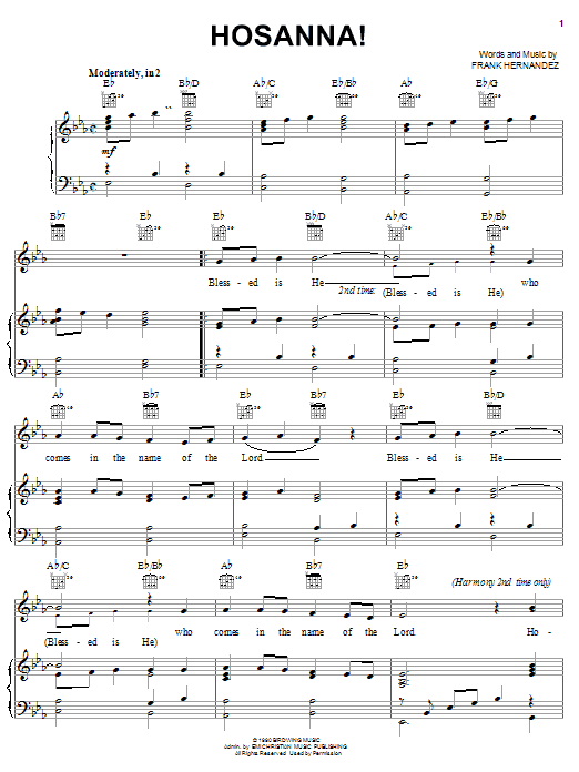 Hosanna! (Piano, Vocal & Guitar Chords (Right-Hand Melody)) von Frank Hernandez