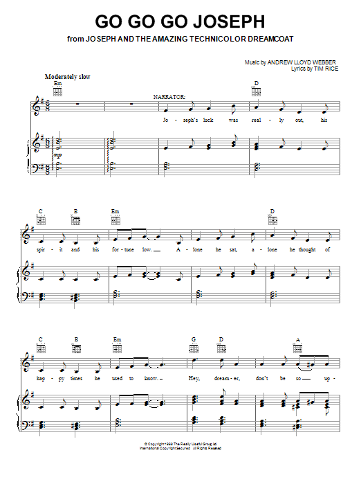 Go Go Go Joseph (Piano, Vocal & Guitar Chords (Right-Hand Melody)) von Andrew Lloyd Webber