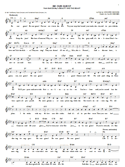 Be Our Guest (from Beauty And The Beast) (Lead Sheet / Fake Book) von Alan Menken & Howard Ashman