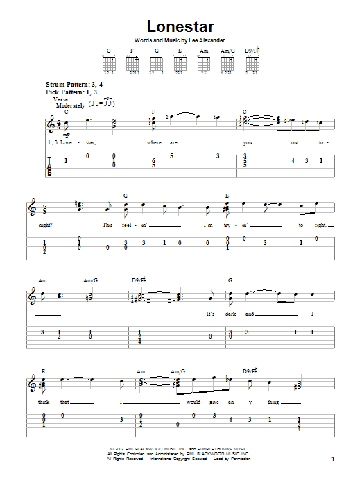 Lonestar (Easy Guitar Tab) von Norah Jones