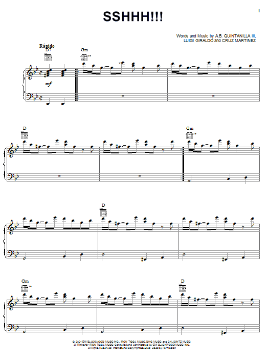 SSHHH!!! (Piano, Vocal & Guitar Chords (Right-Hand Melody)) von A.B. Quintanilla III