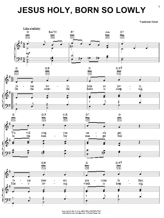 Jesus Holy, Born So Lowly (Piano, Vocal & Guitar Chords (Right-Hand Melody)) von Traditional Polish