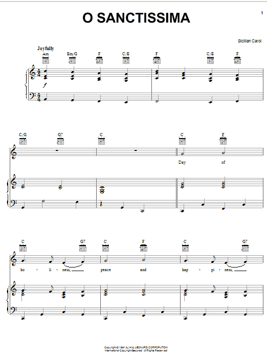 O Sanctissima (Piano, Vocal & Guitar Chords (Right-Hand Melody)) von Sicilian Carol