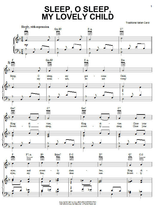 Sleep, O Sleep, My Precious Child (Piano, Vocal & Guitar Chords (Right-Hand Melody)) von Traditional Italian Carol