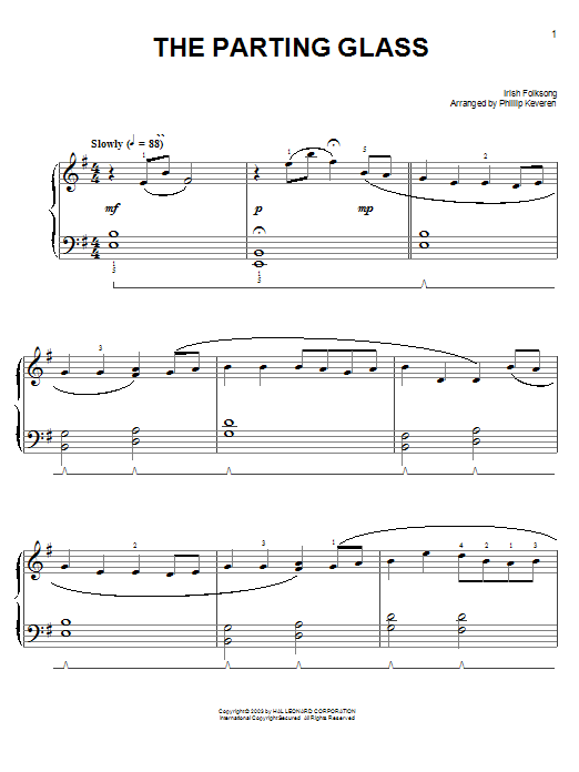 The Parting Glass (arr. Phillip Keveren) (Easy Piano) von Irish Folksong