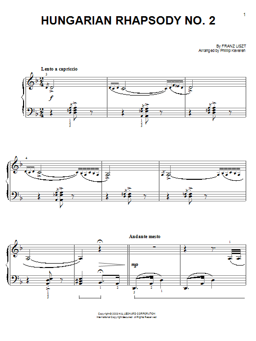 Hungarian Rhapsody No. 2 (from Who Framed Roger Rabbit) (arr. Phillip Keveren) (Easy Piano) von Franz Liszt